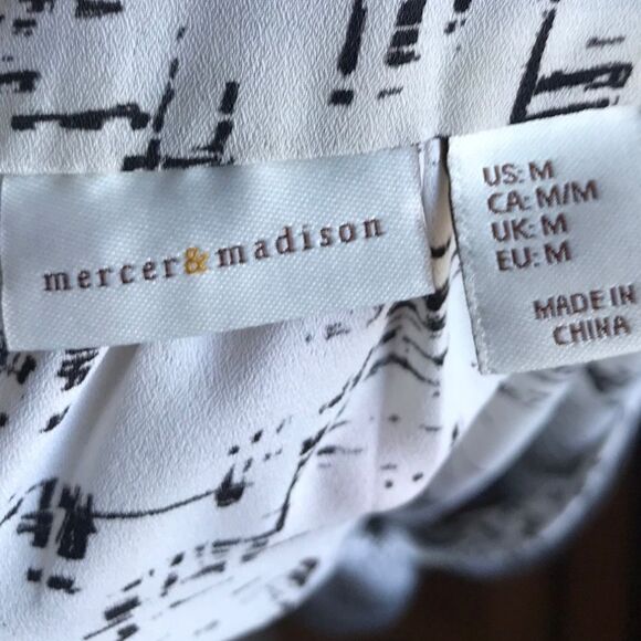 mercer & madison Black + White Blouse Medium - Picture 2 of 4
